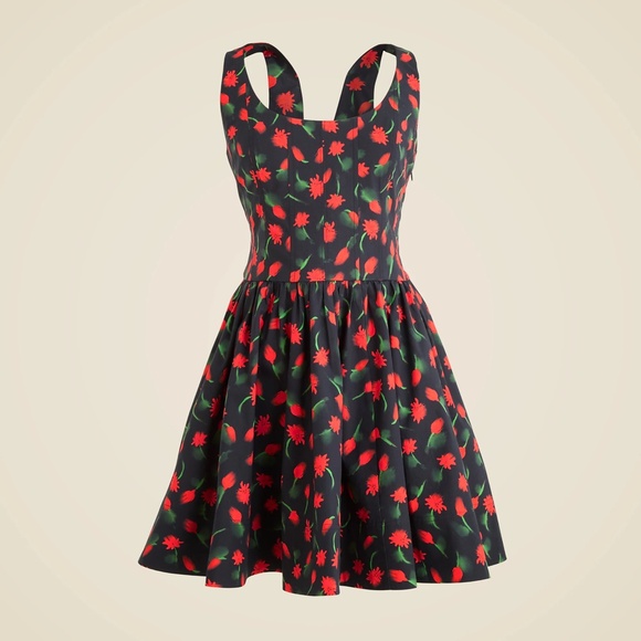 New J.CREW Fit and Flare Mini Dress Painted Daisy Print Black Multi $148 CK810 - Picture 4 of 5